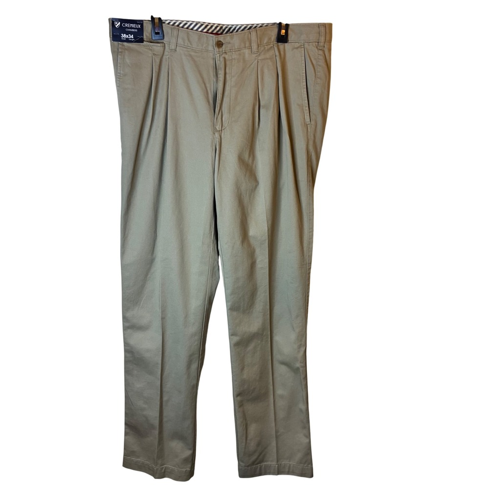 Cremieux Chambers Men's 38x34 Chino Pants Pleated Khaki 100% Cotton NWT Casual - Picture 3 of 6